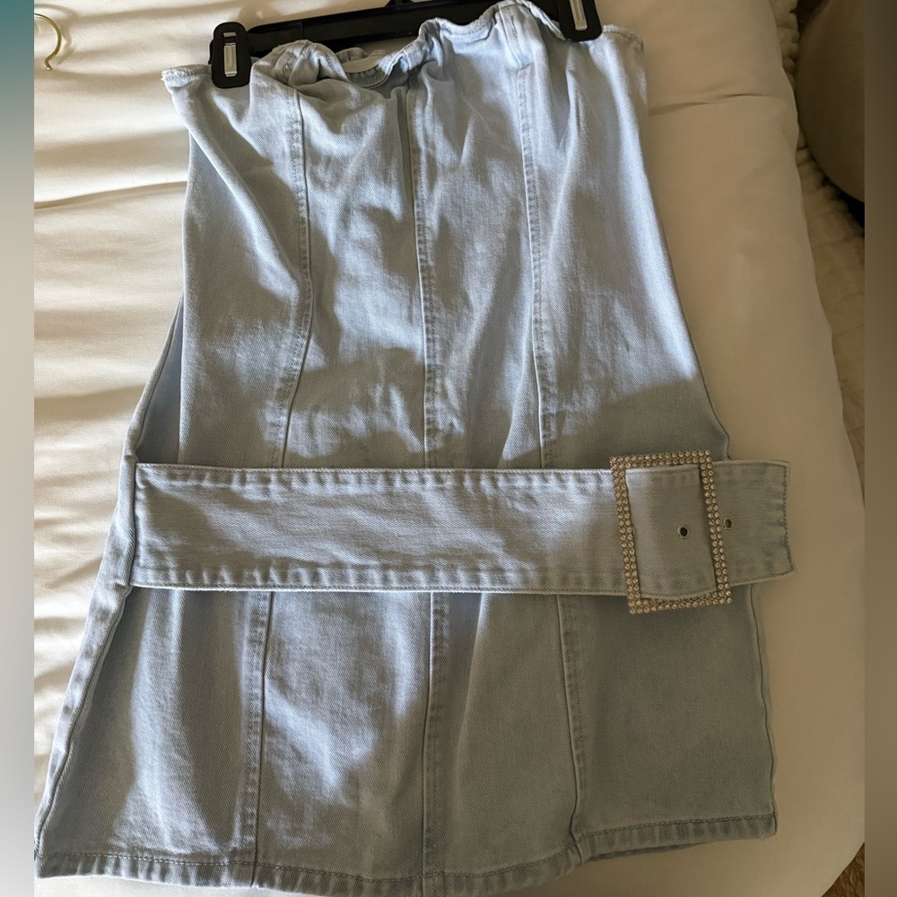 PrettyLittleThing Light Blue Strapless Belted Mini Dress